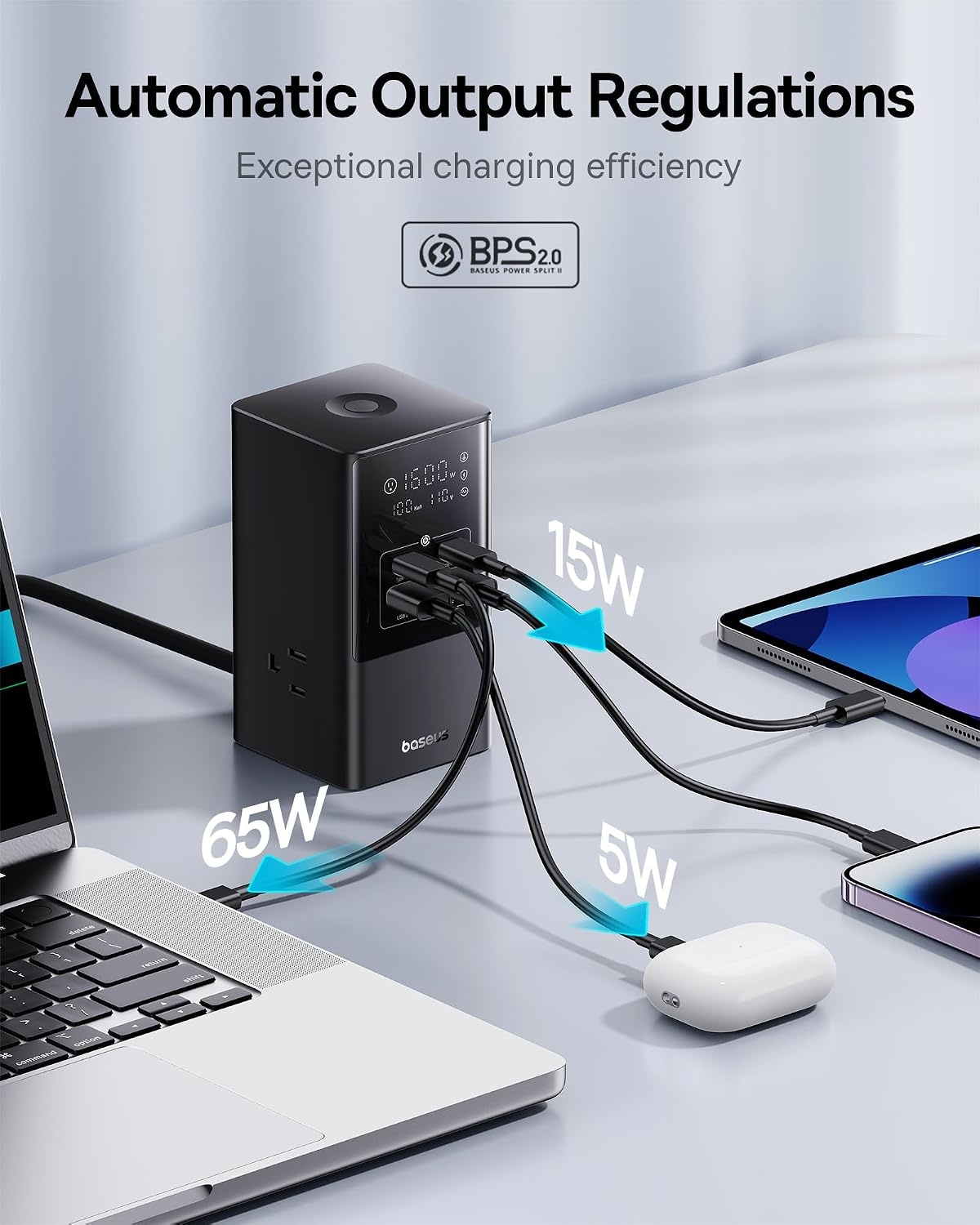 image:imageBaseus 7in1 USB C Charging Station 100W PowerCombo Fast Charging Power Strip with 3AC2U2C USB USB C Charging Station for Desktop Accessories MacBook Tablets in Office Home and Dorm