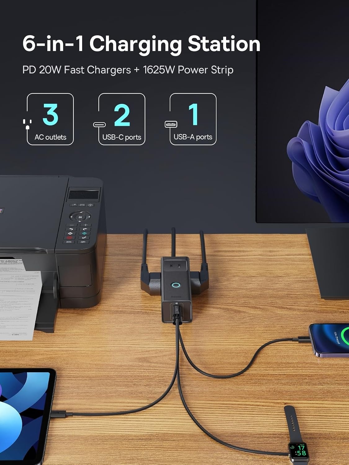 image:imageBaseus Power Strip PD20W USB C Charger Extension Cord with 3 AC Outlets amp 3 USB Port Fast Charging Charging Station for Office Dorm Room HomePD20WBlack