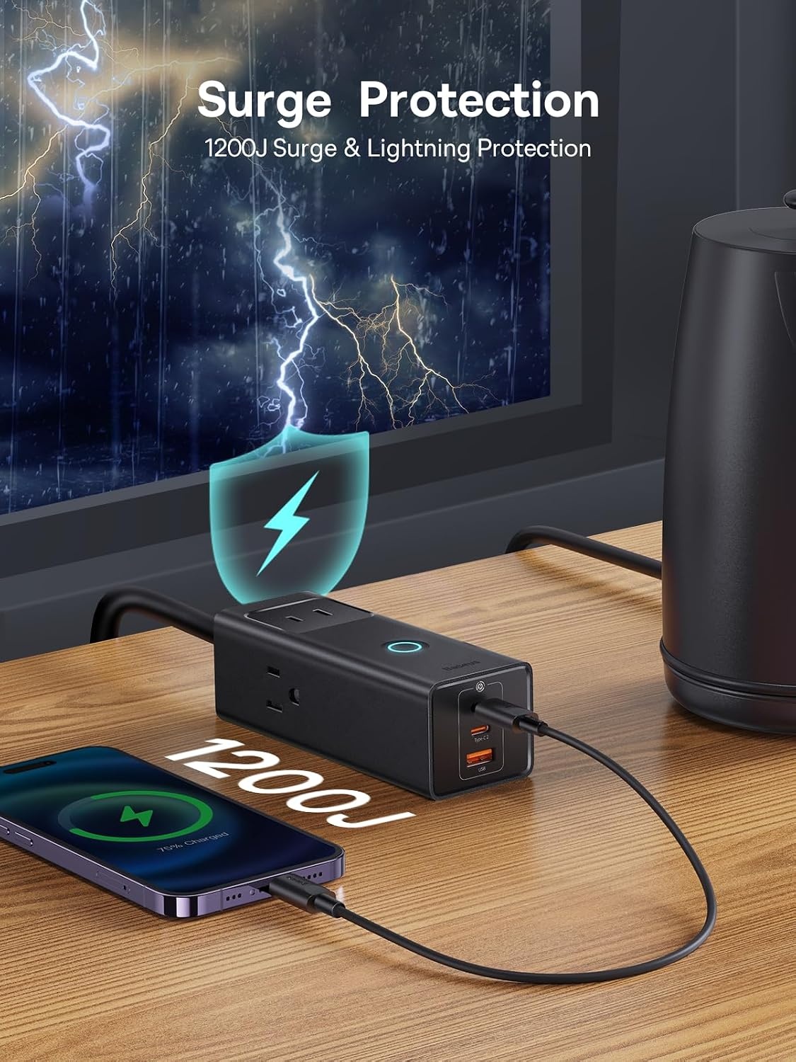 image:imageBaseus Power Strip PD20W USB C Charger Extension Cord with 3 AC Outlets amp 3 USB Port Fast Charging Charging Station for Office Dorm Room HomePD20WBlack
