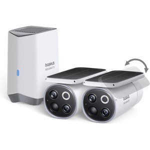 Baseus Solar Security Camera Wireless Outdoor, S1 Pro 2-Cam Kit, Forever Power with Auto Sunlight-Tracking System, Dual Camera with 3K Clarity, No Monthly Fee, 16TB Expandable Local Storage
